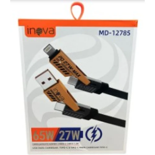 Cabo de Dados Inova USB USB-C Tipo C e Lightning 65W / 27W 1,2 Metros MD-12785