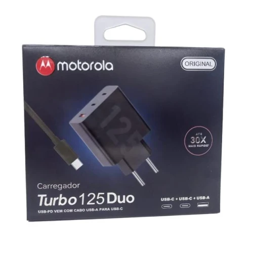 Carregador USB C Motorola Turbo 125W Duo + duas Entradas Tipo C