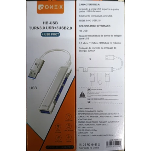 Hub USB ONE-X 4 em 1 HUB-7517